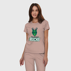 Пижама хлопковая женская Milwaukee Bucks NBA, цвет: пыльно-розовый — фото 2