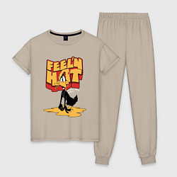 Пижама хлопковая женская Даффи Дак тает от жары, цвет: миндальный