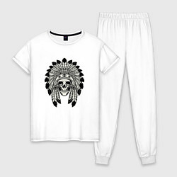 Пижама хлопковая женская Skull indian, цвет: белый