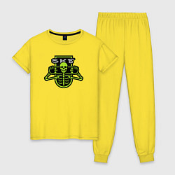 Пижама хлопковая женская Скелет скейтер, цвет: желтый