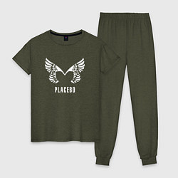 Пижама хлопковая женская Placebo - logo, цвет: меланж-хаки