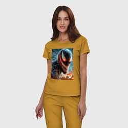 Пижама хлопковая женская Ужасный Веном - неоновое свечение, цвет: горчичный — фото 2