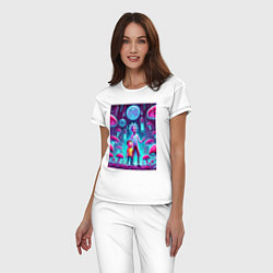 Пижама хлопковая женская Rick and Morty among neon mushrooms - ai art fanta, цвет: белый — фото 2