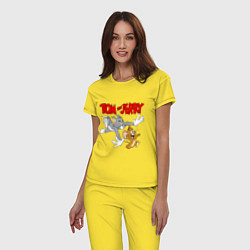 Пижама хлопковая женская Том и Джерри - погоня, цвет: желтый — фото 2