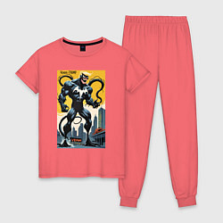 Пижама хлопковая женская Trump-Venom superhero - ai art fantasy, цвет: коралловый