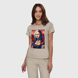 Пижама хлопковая женская Мона Лиза - панк в татухах, цвет: миндальный — фото 2