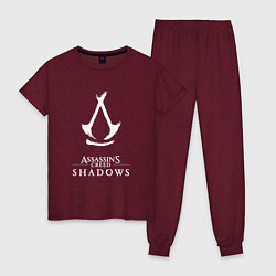 Пижама хлопковая женская Assassins creed - shadows white, цвет: меланж-бордовый