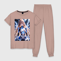 Пижама хлопковая женская Девушка с кибернетическими крыльями, цвет: пыльно-розовый