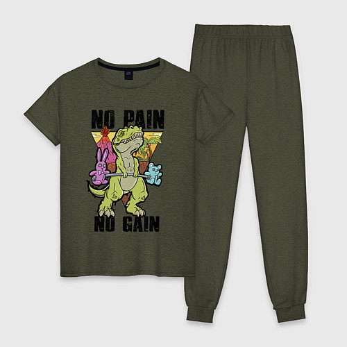 Женская пижама T Rex GYM - no pain no gain / Меланж-хаки – фото 1