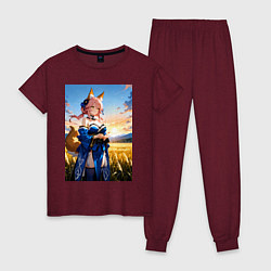 Пижама хлопковая женская Tamamo no Mae Fate Grand Order, цвет: меланж-бордовый