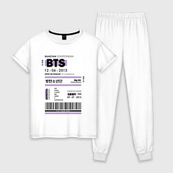 Пижама хлопковая женская Bts ticket, цвет: белый