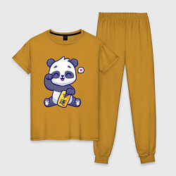 Пижама хлопковая женская Cute panda, цвет: горчичный