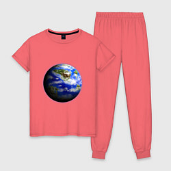 Пижама хлопковая женская Голубая планета, цвет: коралловый