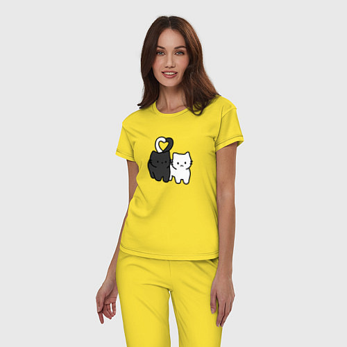 Женская пижама Влюбленные котики - черный и белый / Желтый – фото 3