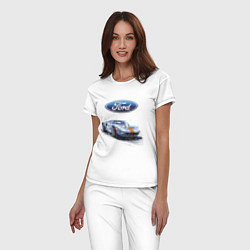Пижама хлопковая женская Ford motorsport - sketch, цвет: белый — фото 2