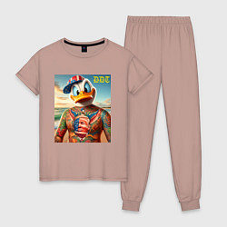 Пижама хлопковая женская Donald Duck Trump - meme, цвет: пыльно-розовый