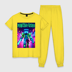 Пижама хлопковая женская Minecraft 2099 - neon glow fantasy, цвет: желтый
