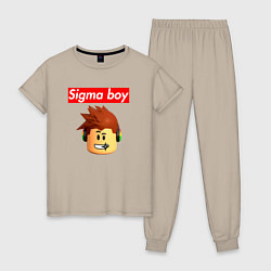 Пижама хлопковая женская Sigma boy roblox head - мем Роблокс Сигма бой, цвет: миндальный