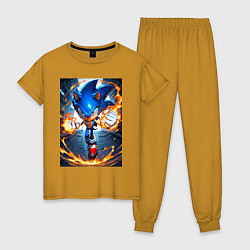 Пижама хлопковая женская Соник огненные кулаки, цвет: горчичный