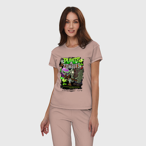Женская пижама Растения против зомби с персонажами / Пыльно-розовый – фото 3