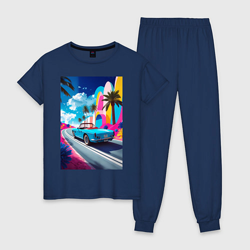 Женская пижама Кабриолет едет по тропическому острову / Тёмно-синий – фото 1