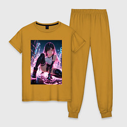 Пижама хлопковая женская Тифа Локхарт из Final Fantasy VII в стиле киберпан, цвет: горчичный