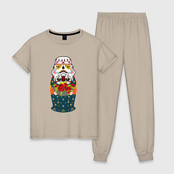 Пижама хлопковая женская Матрешка в расписном шлеме имперского штурмовика, цвет: миндальный