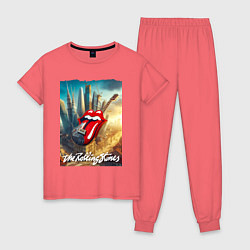 Пижама хлопковая женская Rolling Stones - logo-guitar, цвет: коралловый