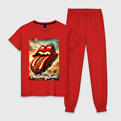 Пижама хлопковая женская Rolling Stones - logo transformation, цвет: красный