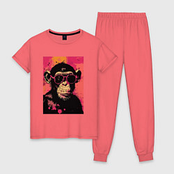 Пижама хлопковая женская Крутая обезьянка, цвет: коралловый