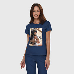 Пижама хлопковая женская Сфинкс в древнем Египте, цвет: тёмно-синий — фото 2