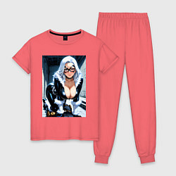 Пижама хлопковая женская Черная кошка Фелиция Харди, цвет: коралловый