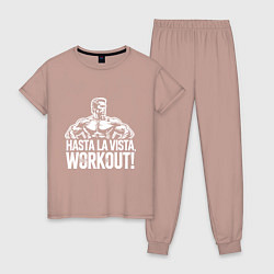 Пижама хлопковая женская Arnold - hasta la vista workout, цвет: пыльно-розовый