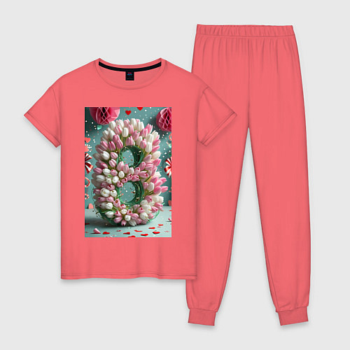 Женская пижама Тюльпаны к 8 марта / Коралловый – фото 1
