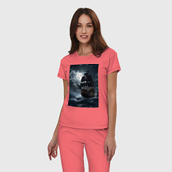 Пижама хлопковая женская Пиратский корабль в шторм, цвет: коралловый — фото 2