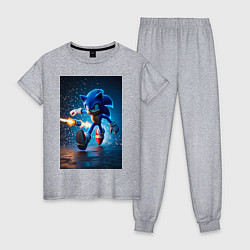 Пижама хлопковая женская Соник убегает от ракет, цвет: меланж