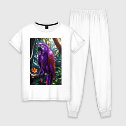 Пижама хлопковая женская Попугай из драгоценных камней, цвет: белый