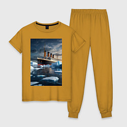 Пижама хлопковая женская Титаник плывет среди айсбергов, цвет: горчичный