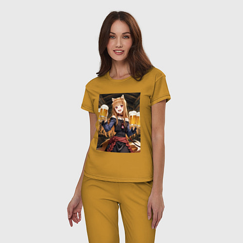 Женская пижама Волчица Холо с кружками пива / Горчичный – фото 3