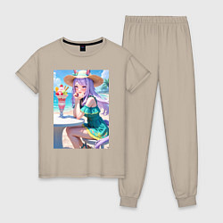 Пижама хлопковая женская Девушка-пони кушает мороженое, цвет: миндальный