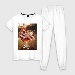 Пижама хлопковая женская Девушка в бокале с коктейлем, цвет: белый