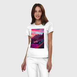 Пижама хлопковая женская Суперкар едет по серпантину, цвет: белый — фото 2