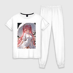 Пижама хлопковая женская Принцесса сидит под зонтиком, цвет: белый