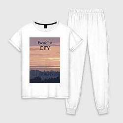 Пижама хлопковая женская Favorite city с городским пейзажем, цвет: белый