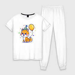 Пижама хлопковая женская Праздничная собачка, цвет: белый