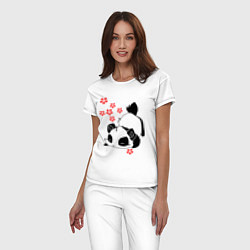 Пижама хлопковая женская Цветочная панда, цвет: белый — фото 2