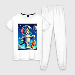 Пижама хлопковая женская Космонавты Том и Джерри, цвет: белый
