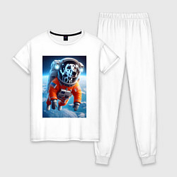 Пижама хлопковая женская Далматинец бравый космонавт - нейроарт фантазия, цвет: белый