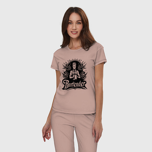 Женская пижама Бармен орнамент / Пыльно-розовый – фото 3