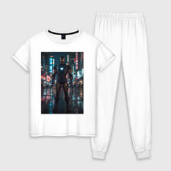 Пижама хлопковая женская Железный человек посреди ночного города, цвет: белый